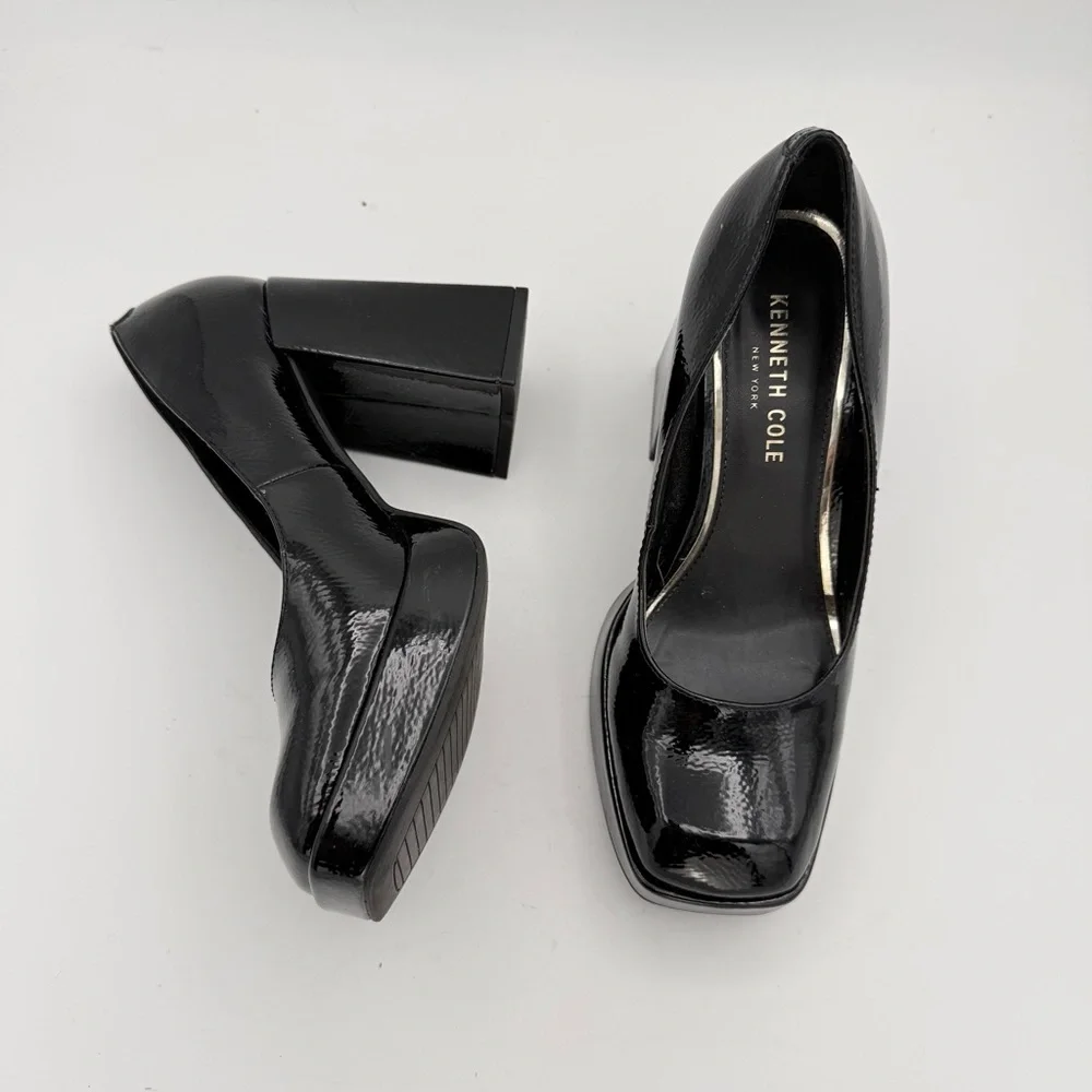 Kenneth Cole -women’s Bri Platform Pump black patent faux leather heel shoes 6.5